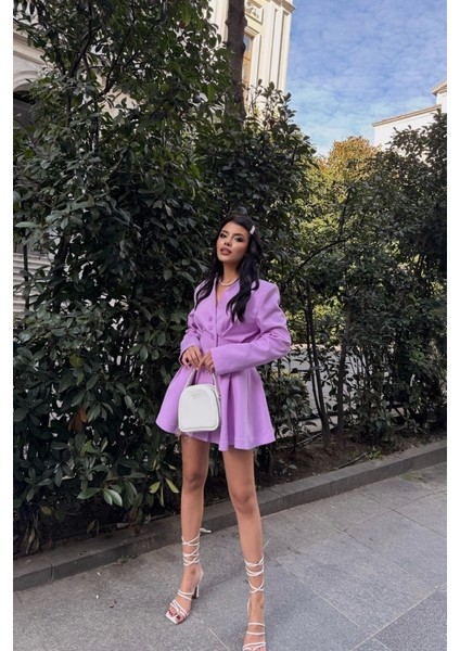 Ceket Elbise Pens Detaylı - Lila fırsatları