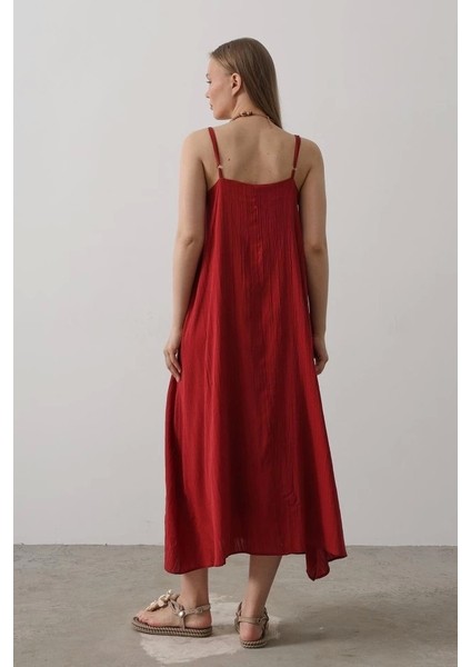 Askılı Uzun Çan Elbise - Bordo modelleri