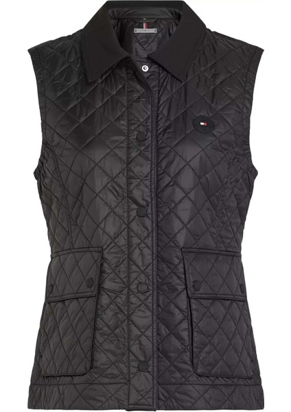 Kadın Slim Fit Kapitone Gömlek Yaka Yelek - Siyah indirimleri
