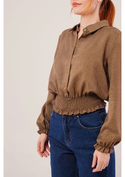 Bel ve Bilek Lastikli Kahverengi Bluz fiyatları