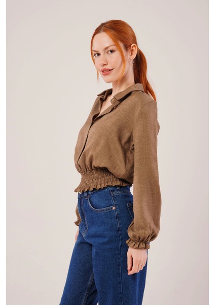 Bel ve Bilek Lastikli Kahverengi Bluz fırsatları