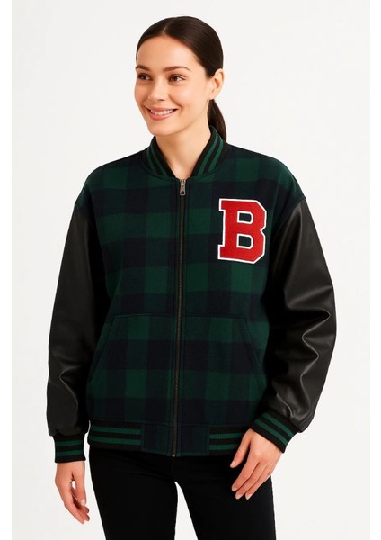 Kolları Suni Deri Içi Astarlı Oduncu Kolej Içi Ceket - Haki