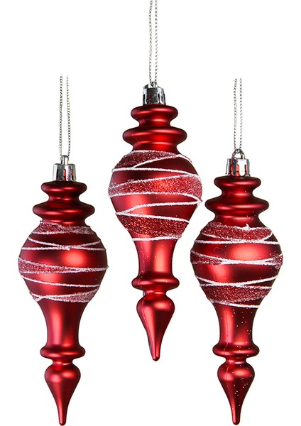 Yılbaşı Süsü Simli Fırıldak 3'lü Top Kırmızı Beyaz 14 cm