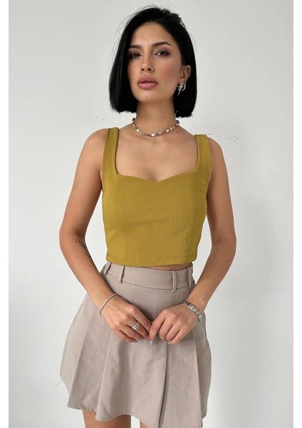 Yağ Yeşili Askılı Bluz