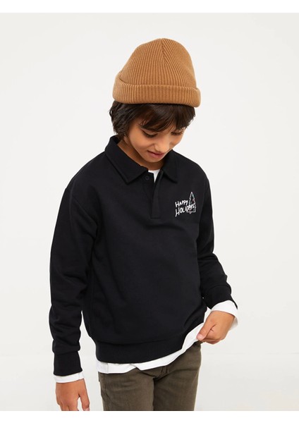 Lcw Kids Siyah Polo Yaka Baskılı Uzun Kollu Erkek Çocuk Sweatshirt fırsatları