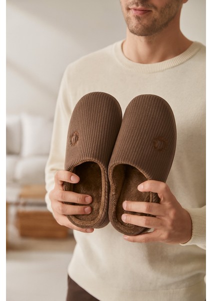 Velvet Erkek Ev Terliği Ses Yapmayan Taban Yünlü Terlik