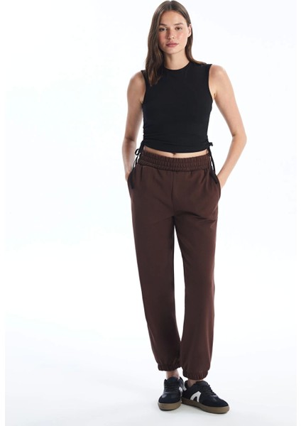 Xsıde Kahverengi Beli Lastikli Kadın Kalın Jogger Eşofman Altı