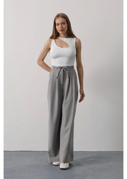 Pileli Bağcıklı Oversize Pantolon - Gri fiyatları