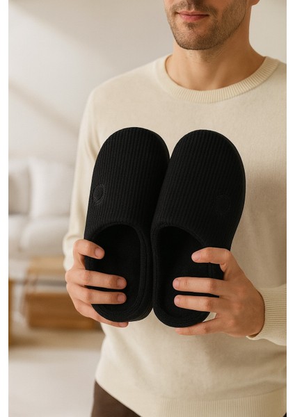 Velvet Erkek Ev Terliği Ses Yapmayan Taban Yünlü Terlik