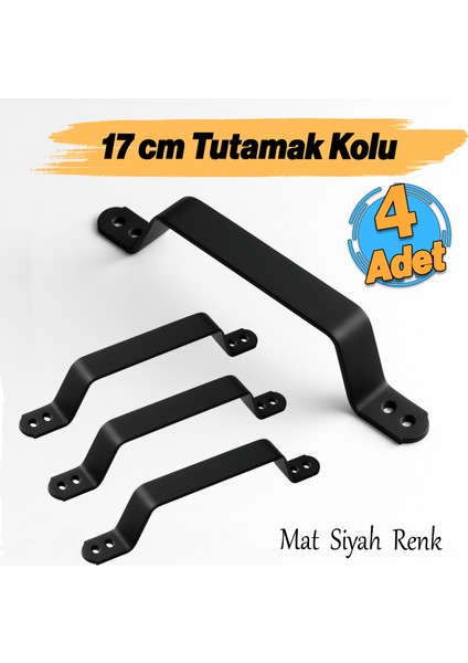 Mat Siyah Renk Metal El Tutamagı (4 Adet) Çekme Kolu Kapı Tutma Kulbu 17 cm Kulp Kapı Tutamağı Kulbu