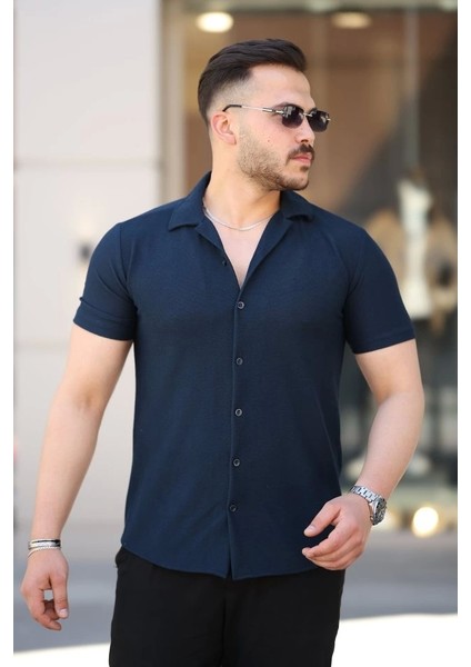 Erkek Kısa Kollu Örme Kumaş Pamuklu Gömlek