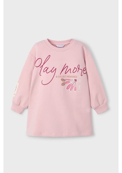 Kız Çocuk Grafik Baskılı Sweatshirt Elbise - Pudra Pembe