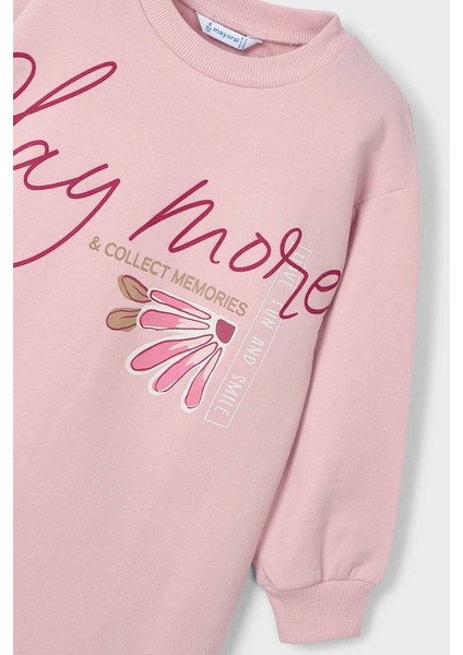 Kız Çocuk Grafik Baskılı Sweatshirt Elbise - Pudra Pembe modelleri