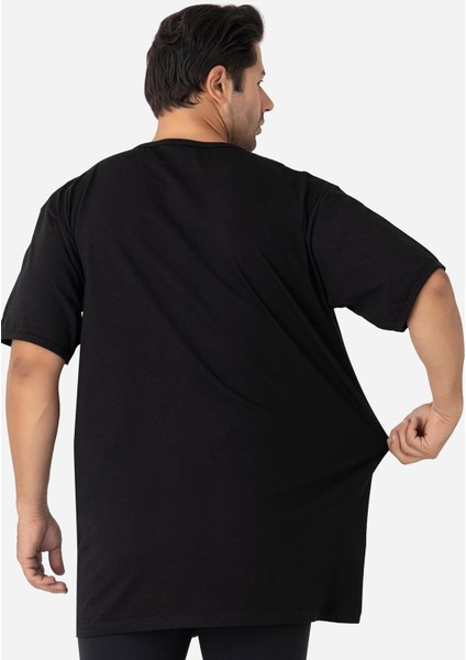 Erkek Siyah V Yaka Kısa Kollu Büyük Beden Basic Tişört %100 Pamuklu Penye fırsatları