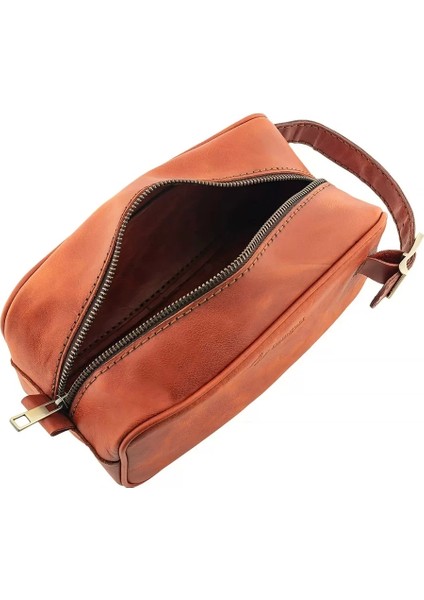 Isme Özel Dopp Kit Kişisel Bakım ve Seyahat Çantası - %100 Rainbow Deri - AC14004 - Tobacco