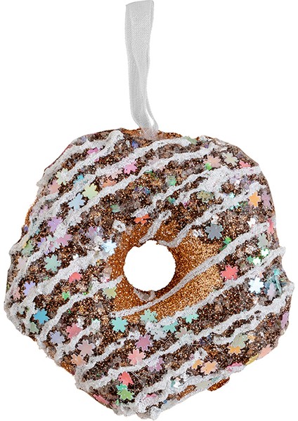 Yılbaşı Süsü Simli Donut Kahverengi 8 cm