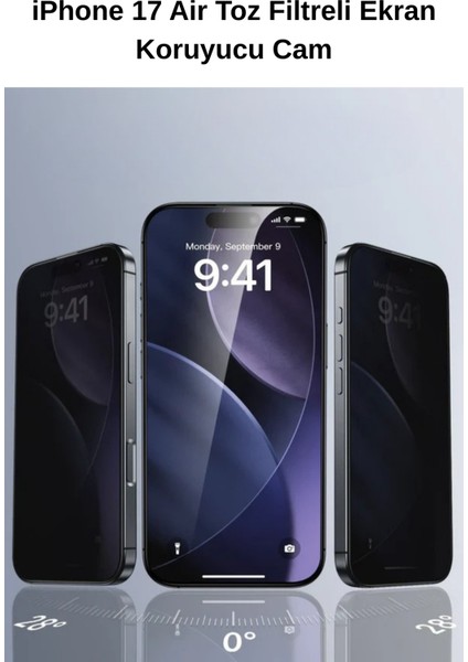iPhone 17 Air 9h+ Tam Kaplayan Toz Filtreli Parmak Izi Bırakmayan Safir Ekran Koruyucu Cam