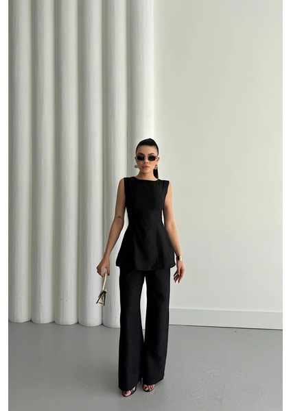 Jakar Keten Kolsuz Bluz-Pantolon Tk - Siyah modelleri