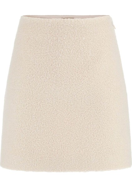 Kadın Yüksek Bel Bukle Mini Etek - Ekru indirimleri