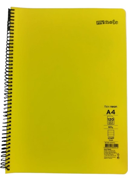 Flex A4 120 Yaprak Çizgili Spiralli Plastik Neon Kapak Defte