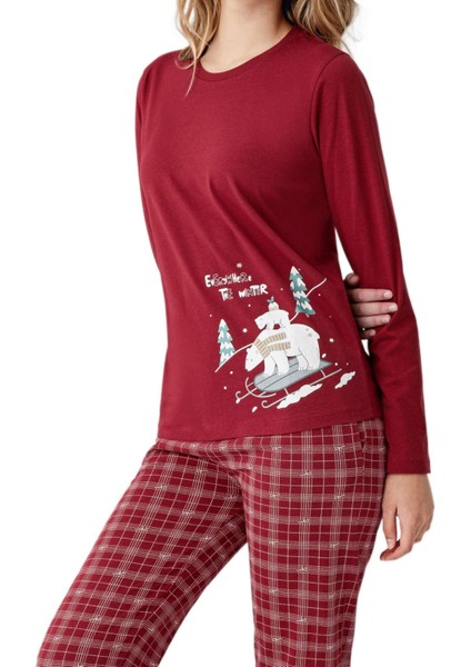 Kadın Bordo Pijama Takım 3445-S modelleri