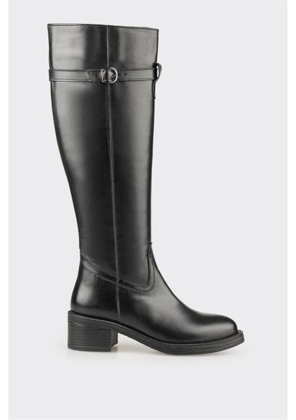 Siyah Deri Kadın Çizme