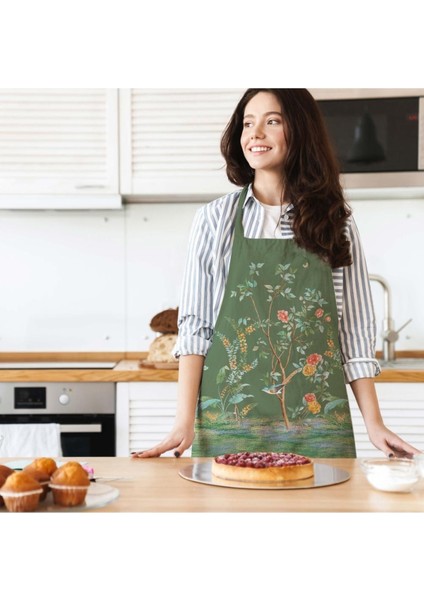 Yeşil Çiçek Detaylı Mutfak Önlüğü (Keten Kumaş, Uluslararası Yıkama ve Solmama Sertifikası) fiyatları