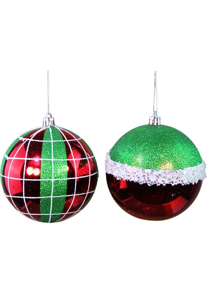 Yılbaşı Süsü Lüks 2'li Top Kırmızı Yeşil 10 cm