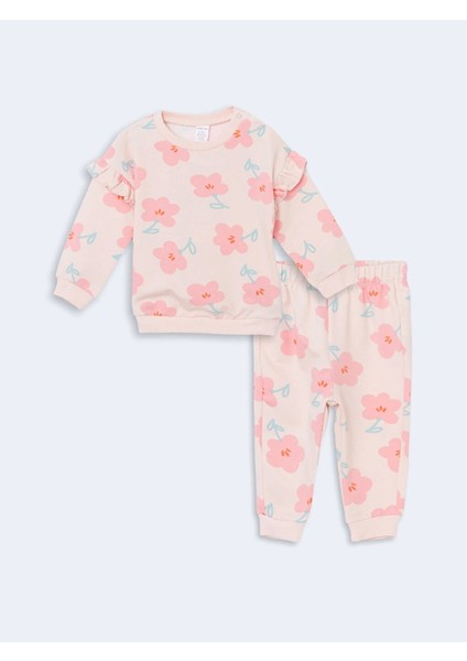 Lcw Baby Pembe Bisiklet Yaka Kız Çocuk Sweatshirt ve Tayt