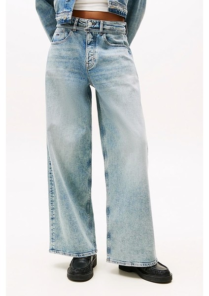 Kadın Charlie Normal Bel Geniş Paça Jean Pantolon - Açık Mavi