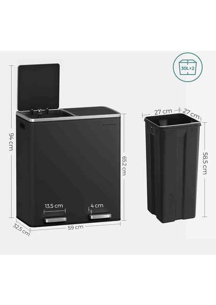 Songmıcs 2 x 30L Mutfak Çöp Kovası, 2 Bölmeli Atık Ayırma Siyah fiyatları