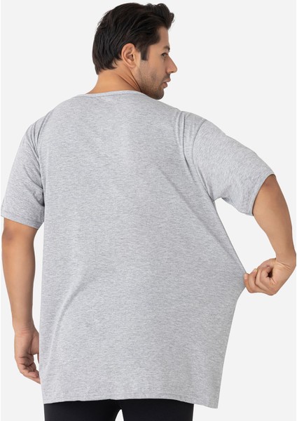 Erkek Gri V Yaka Kısa Kollu Büyük Beden Basic Tişört %100 Pamuklu Penye fırsatları