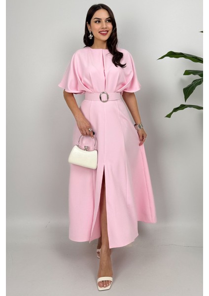 Alora Kadın Kemer Detaylı Şık Pembe Elbise – Özel Günler Için Zarafet