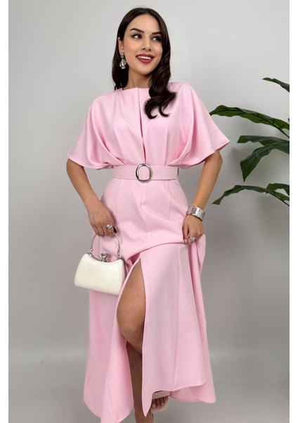 Alora Kadın Kemer Detaylı Şık Pembe Elbise – Özel Günler Için Zarafet modelleri
