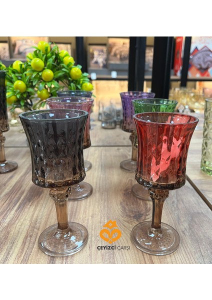 6 Renk Ayaklı Kahve Yanı Bardak Seti – Şık ve Renkli Cam Bardağı Takımı
