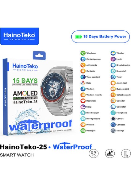 Hainoteko-25 Akıllı Saat | Amoled Ekran | Suya Dayanıklı | Bluetooth Görüşme | 15 Gün Batarya fiyatları