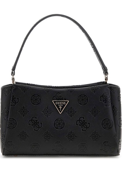 Kadın Kabartma Monogram Desenli El ve Çapraz Askılı Çanta - Siyah