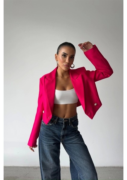 Arkası Inci Düğme Detaylı Crop Ceket - Fuşya fiyatları