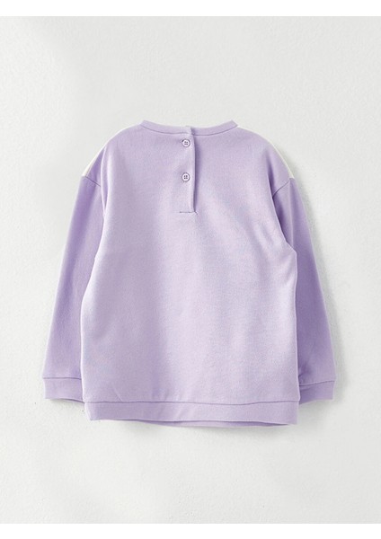 Lcw Baby Lila Bisiklet Yaka Uzun Kollu Baskılı Kız Bebek Sweatshirt ve Eşofman Alt 2'li Takım