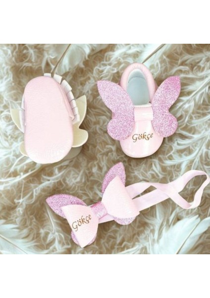 Bebeğinize Özel Pembe Simli Ayakkabı + Saç Bandı fiyatları