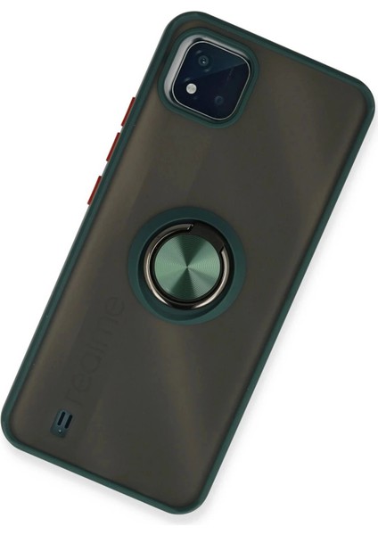 Newface Realme C11 2021 Kılıf Montreal Yüzüklü Silikon Kapak - Yeşil fiyatları