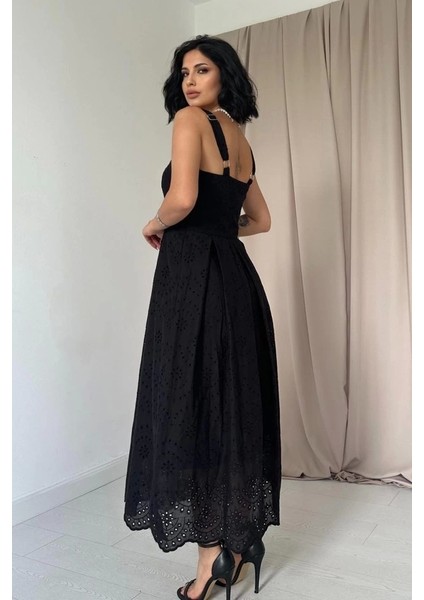 Siyah Askılı Aparatlı Brode Elbise fırsatları