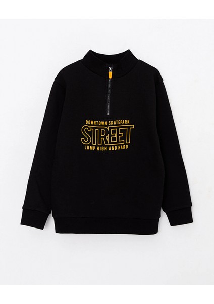 Lcw Kids Siyah Dik Yaka Baskılı Uzun Kollu Erkek Çocuk Sweatshirt