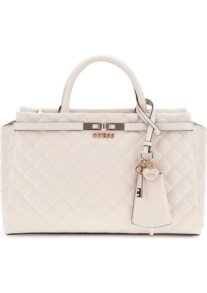 Kadın Kilit Aksesuarlı Kapitone Monogram Desenli El Çantası - Krem