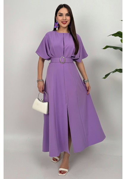 Alora Kadın Kemer Detaylı Şık Lila Elbise – Özel Günler Için Zarafet