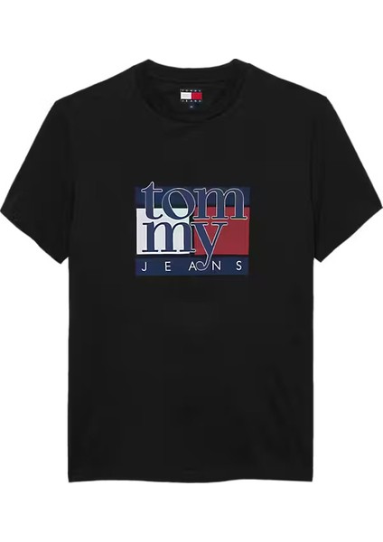 Erkek Slim Fit Logo Baskılı T-Shirt - Siyah