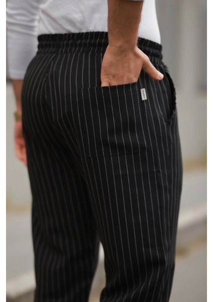 Erkek Beli Bağcıklı Çizgili Pantolon modelleri