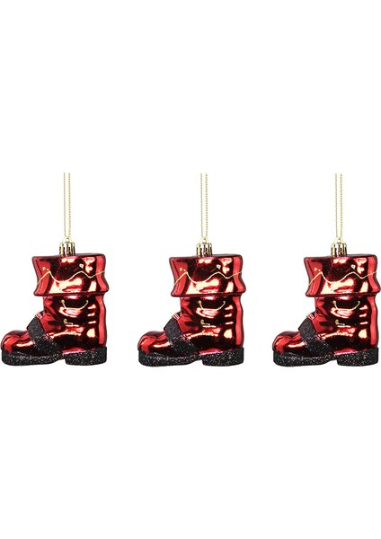 Yılbaşı Süsü Siyah Tokalı 3'lü Çizme Kırmızı 7 cm