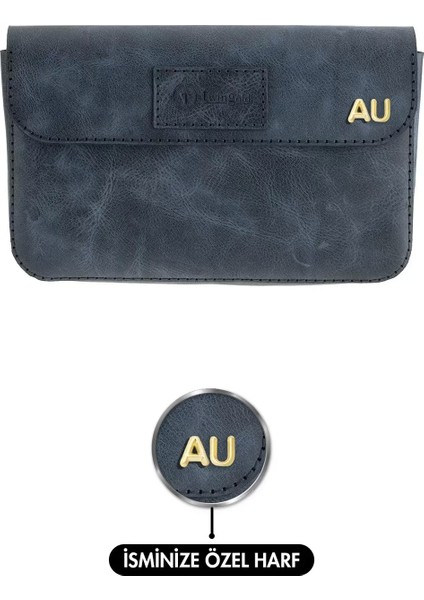 Isme Özel Çıtçıtlı Küçük El Çantası - %100 Rainbow Deri - AC14001 - Lacivert