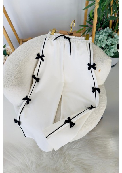 Kız Çocuk Fiyonk Detaylı Ispanyol Tayt - Beyaz